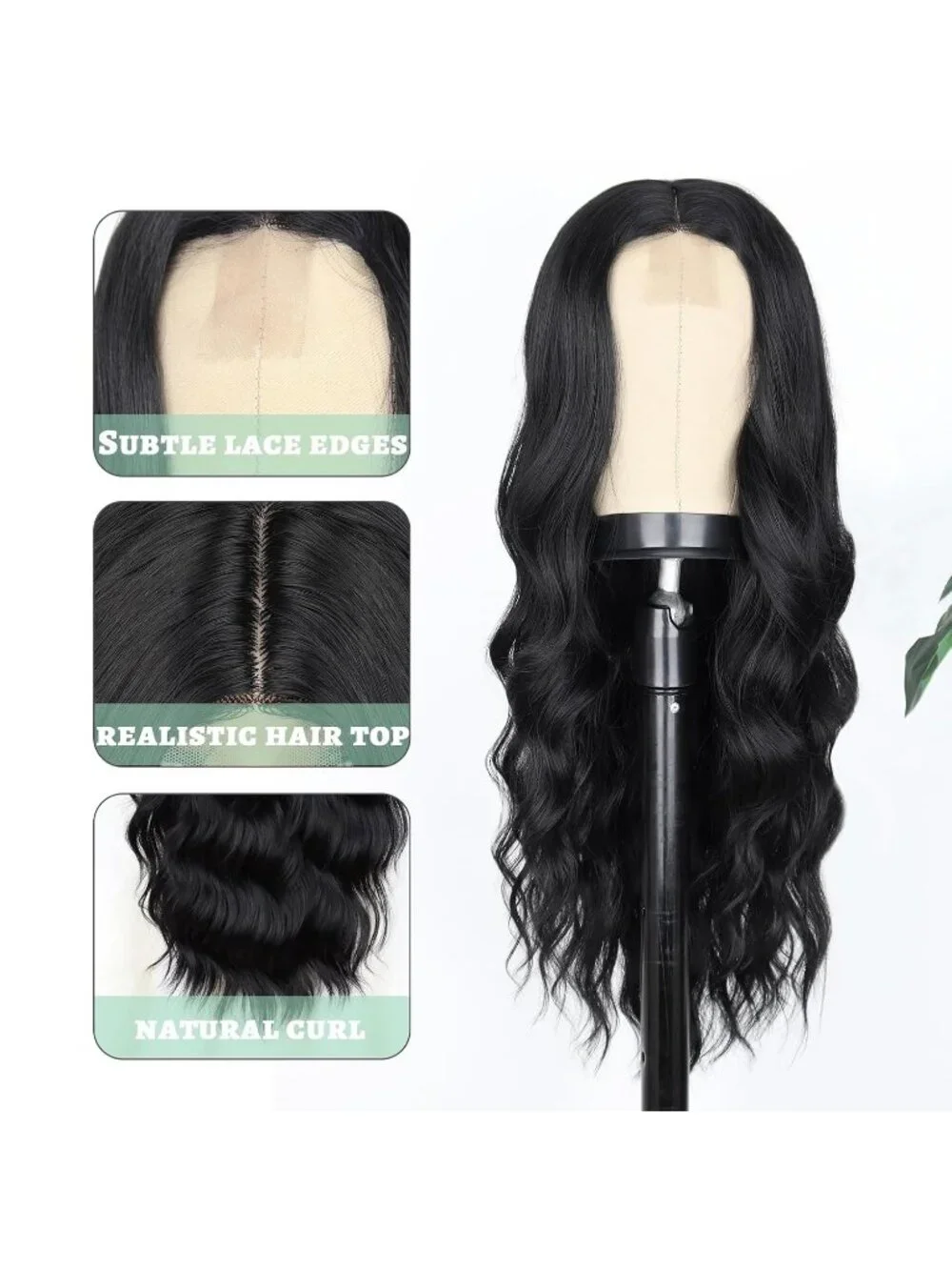 Women's Black 26 Inch Natural Synthetic Modern Long Curly Wavy Fiber Wigs
